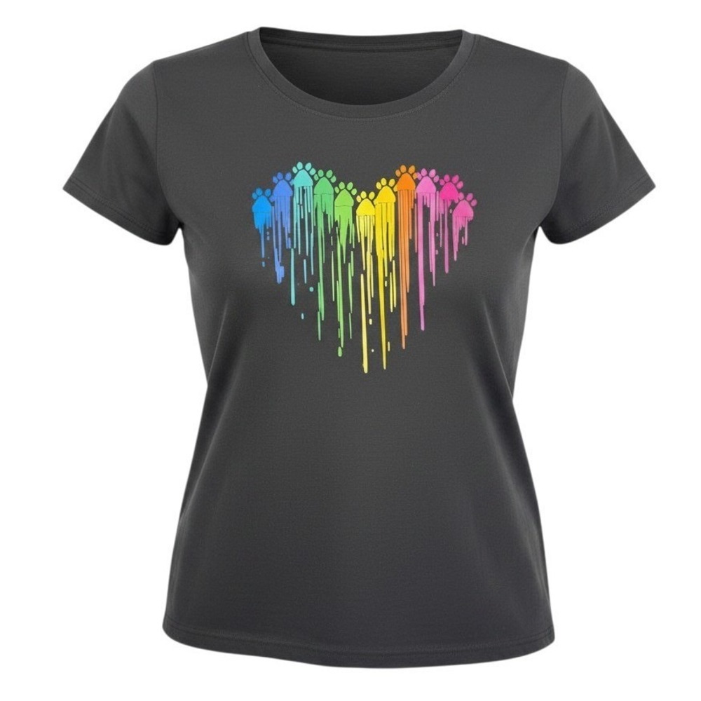 Rainbow Paw Print Heart Graphic Tee Womens Large Pride Pet Lover Shirt